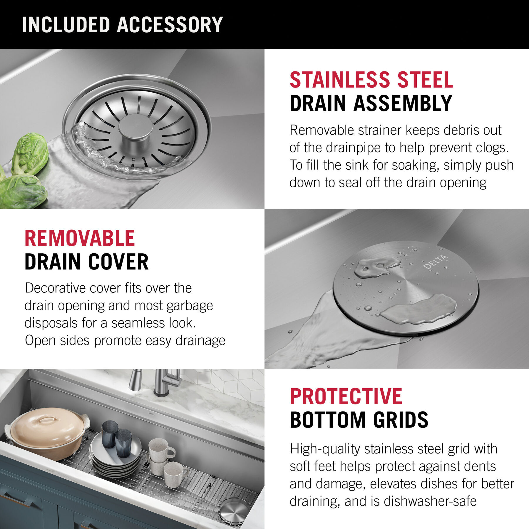 45” Workstation Undermount Single Bowl 16 Gauge Stainless Steel Kitchen Sink with 2-Tier WorkFlow™ Ledge and Accessories, image 4